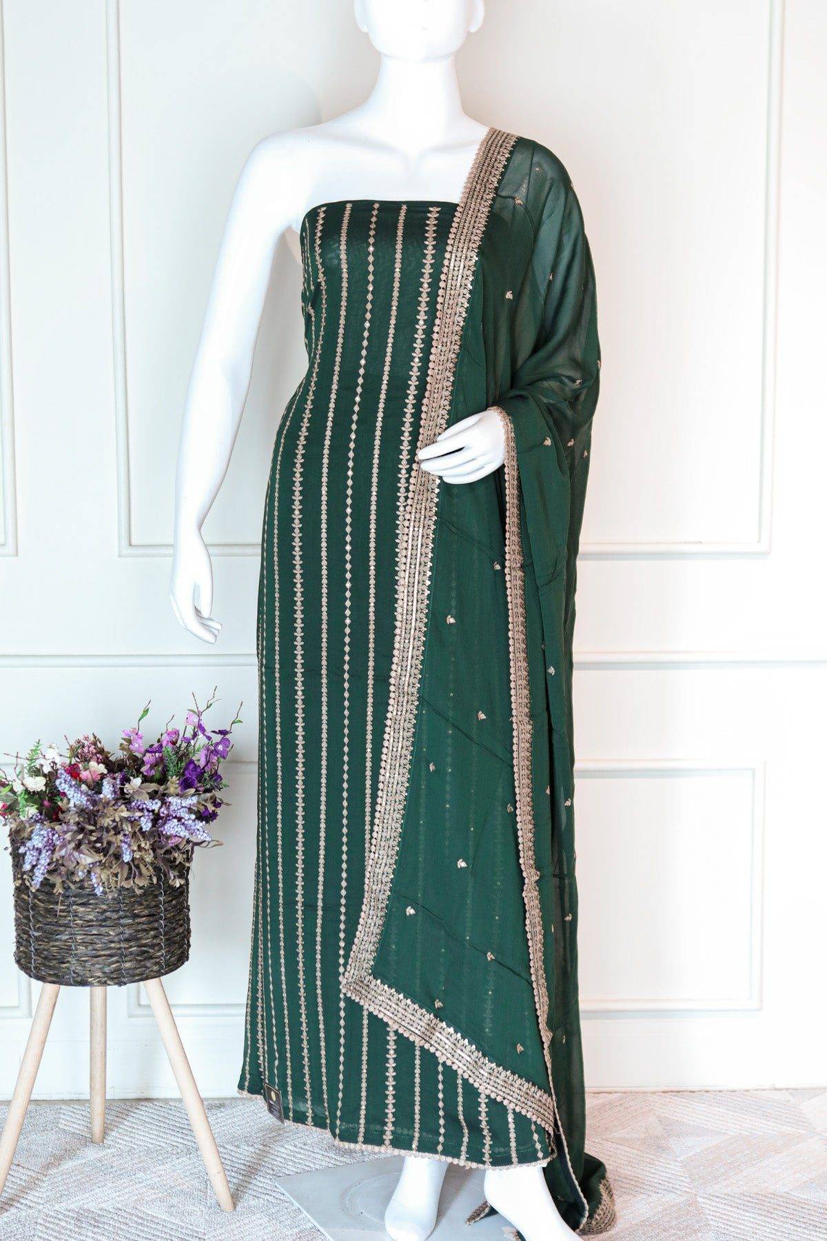 Forest Green Color Georgette Unstitched Salwar Set