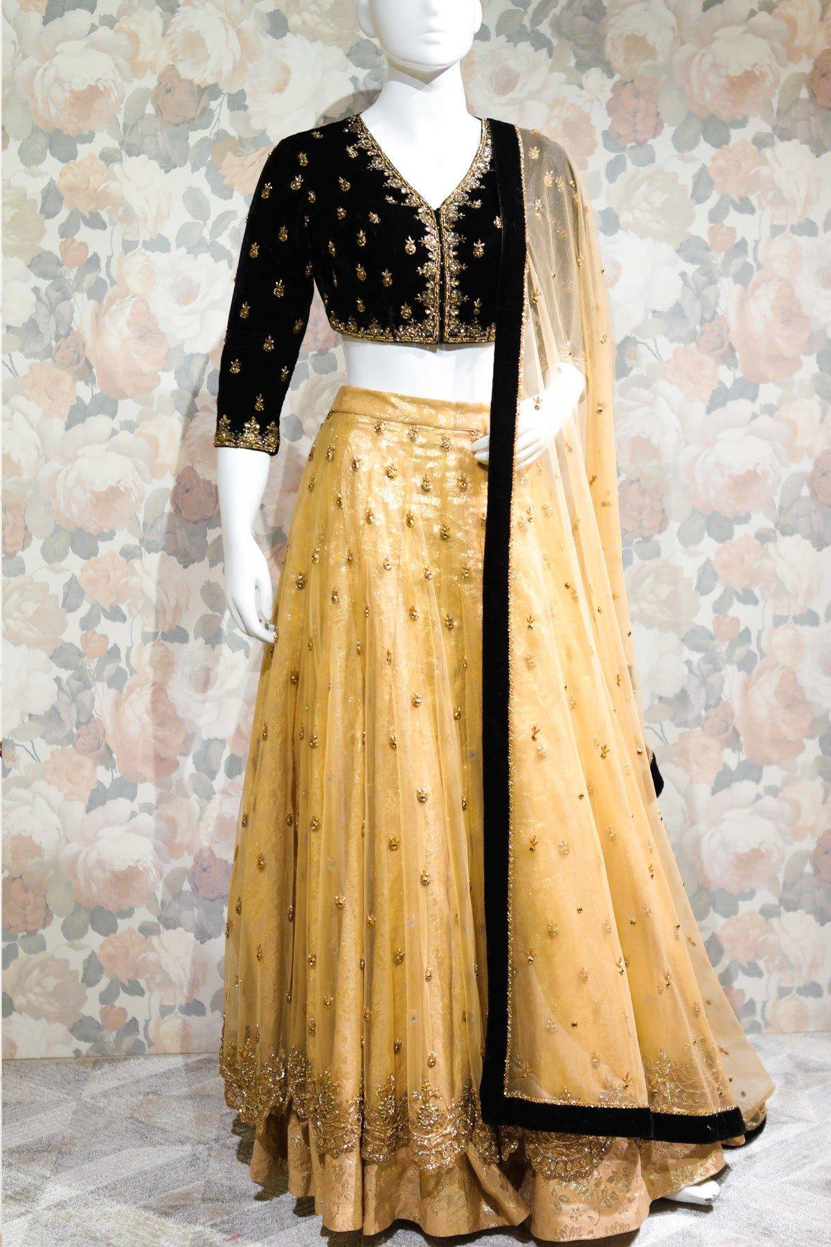 Black and Gold Colour Lehanga Set