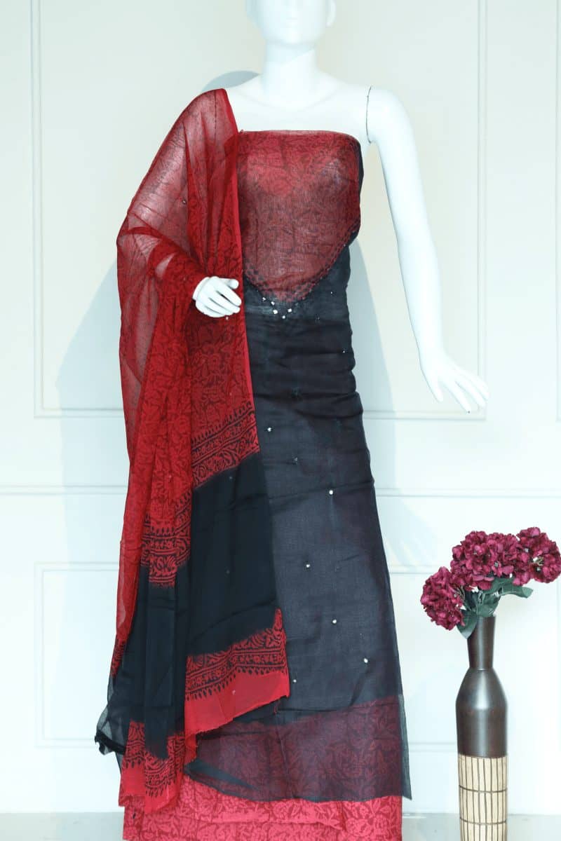 Black and Red Unstitched Salwar Set