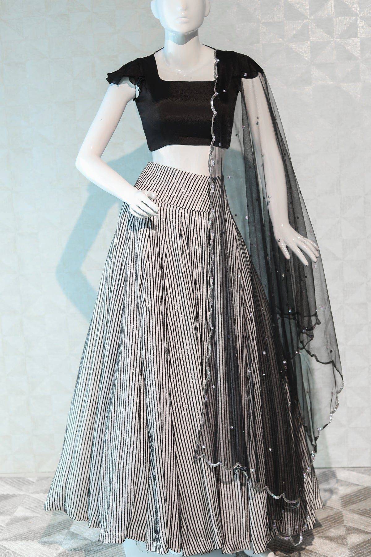 Black and White Color Embroidered Lehenga