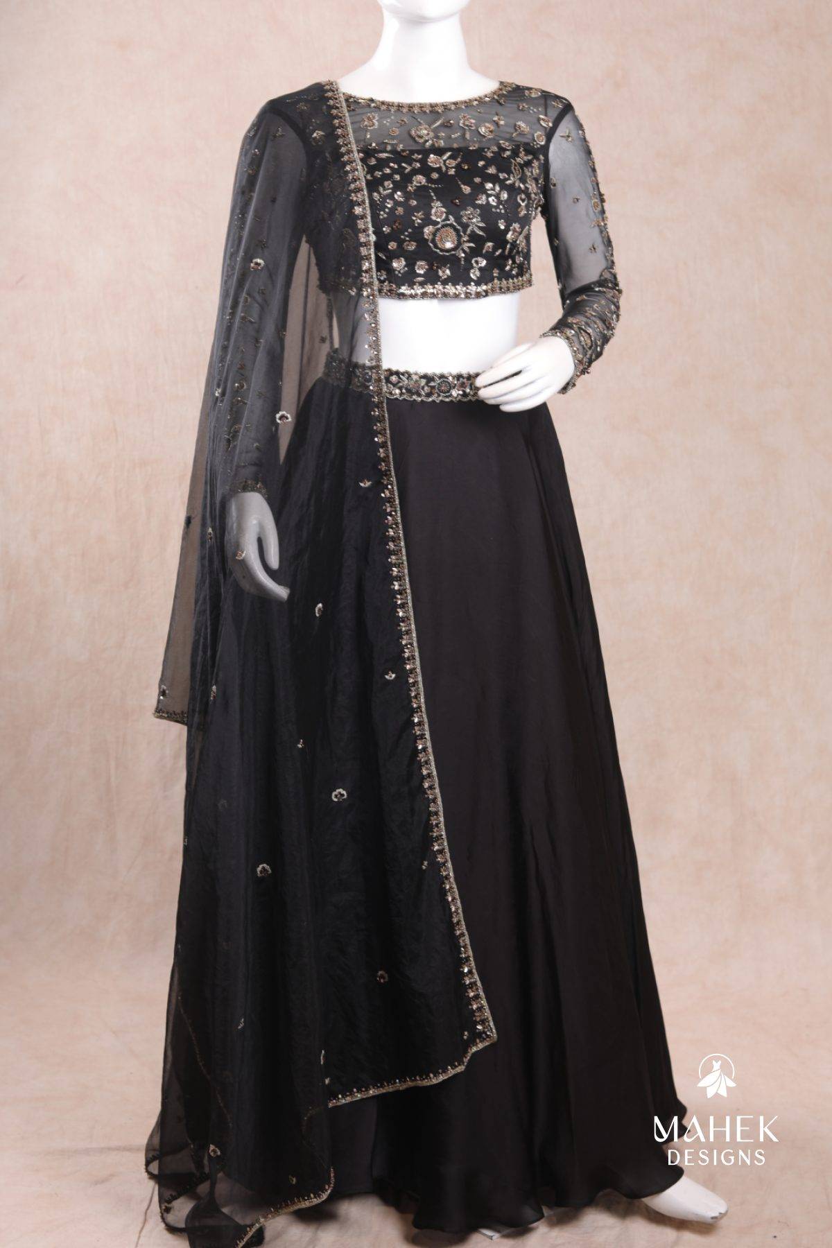 Black Color Organza Lehenga