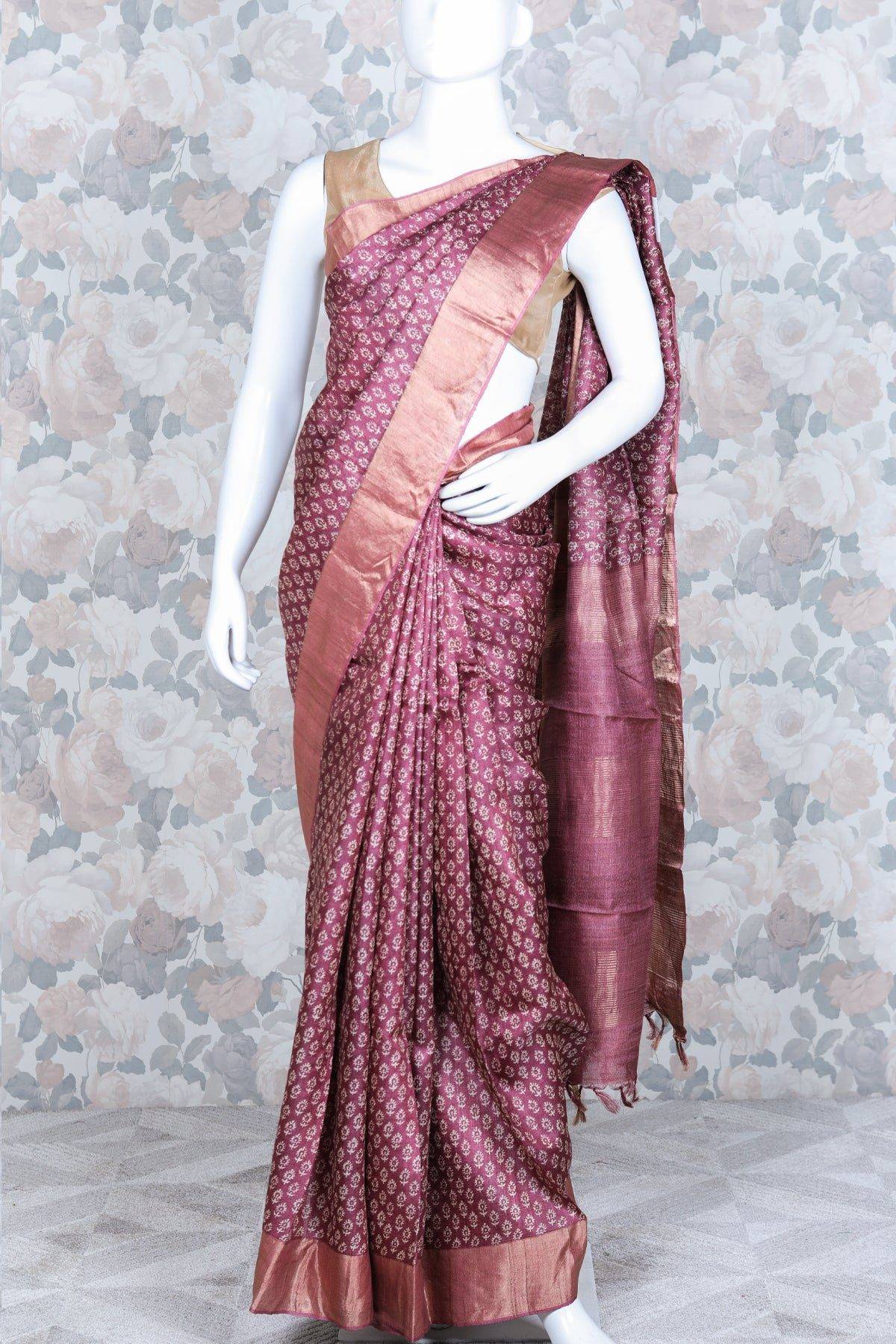 Brick Brown Tussar Silk Saree