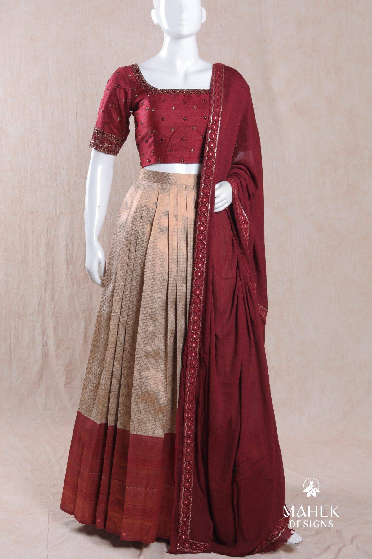 Brick Red and Beige Lehanga