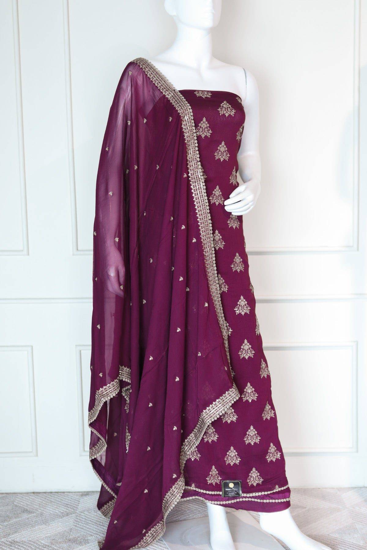 Burgundy Color Georgette Unstitched Salwar Set