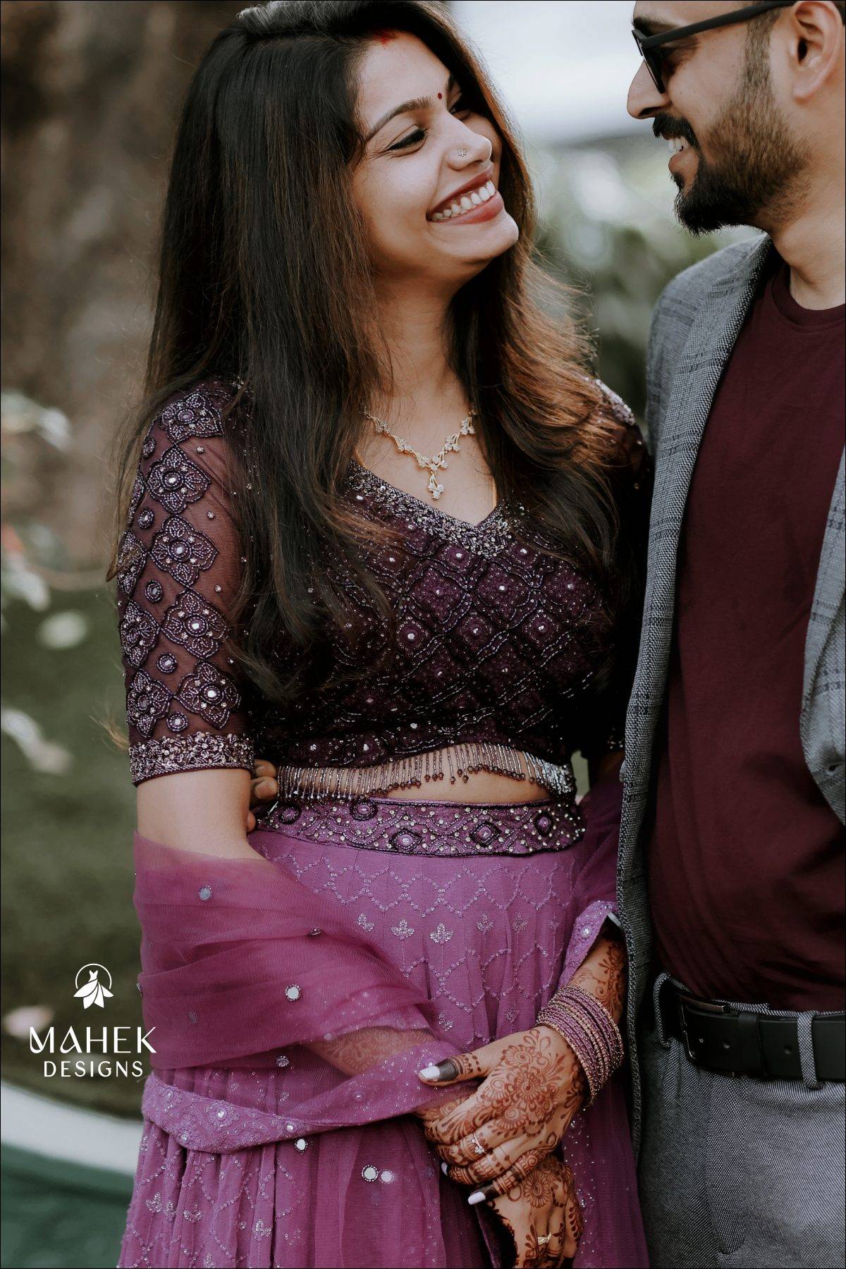 Burgundy Purple Embroidered Lehenga