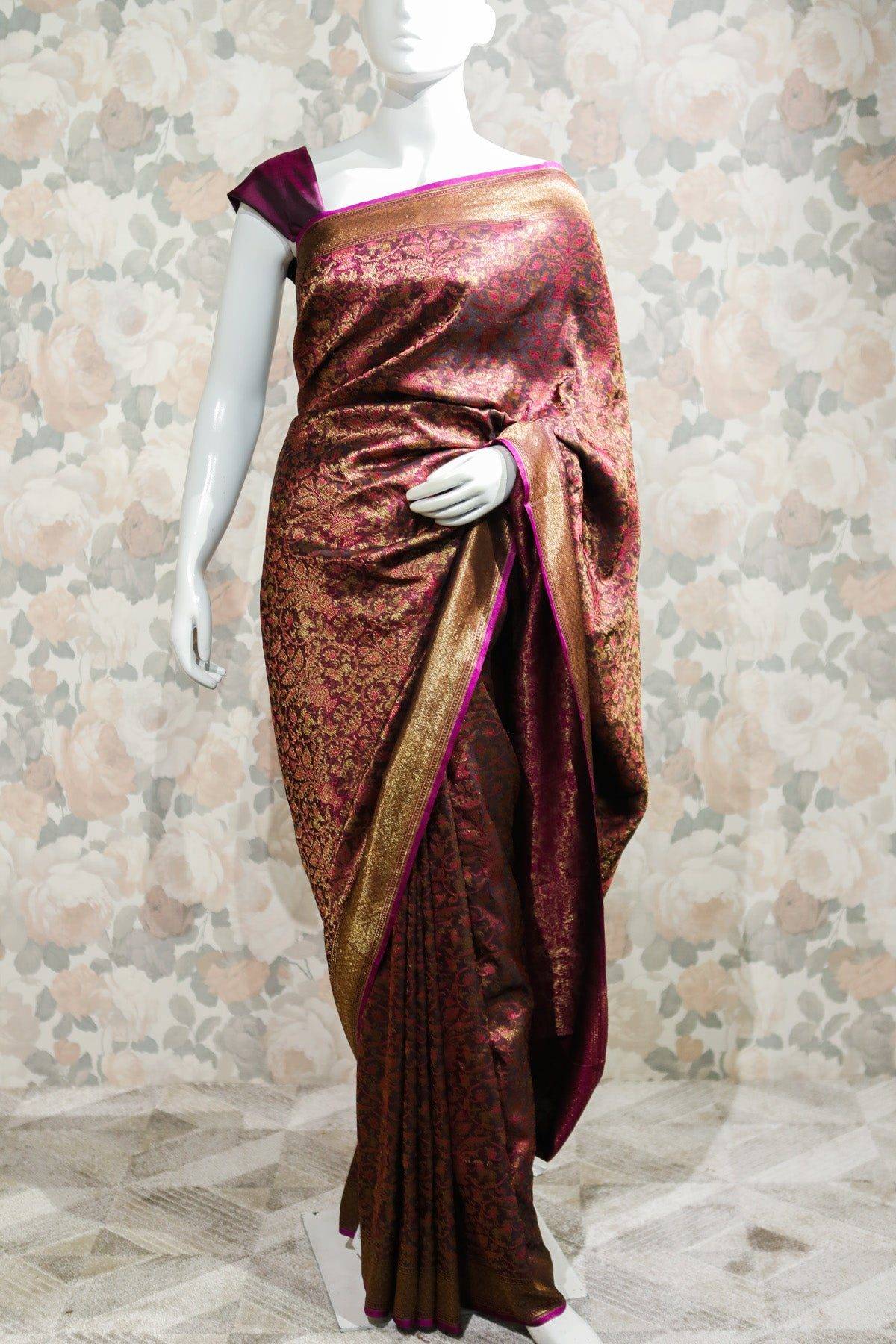 Burgundy Wine Color Banarasi Brocade Saree