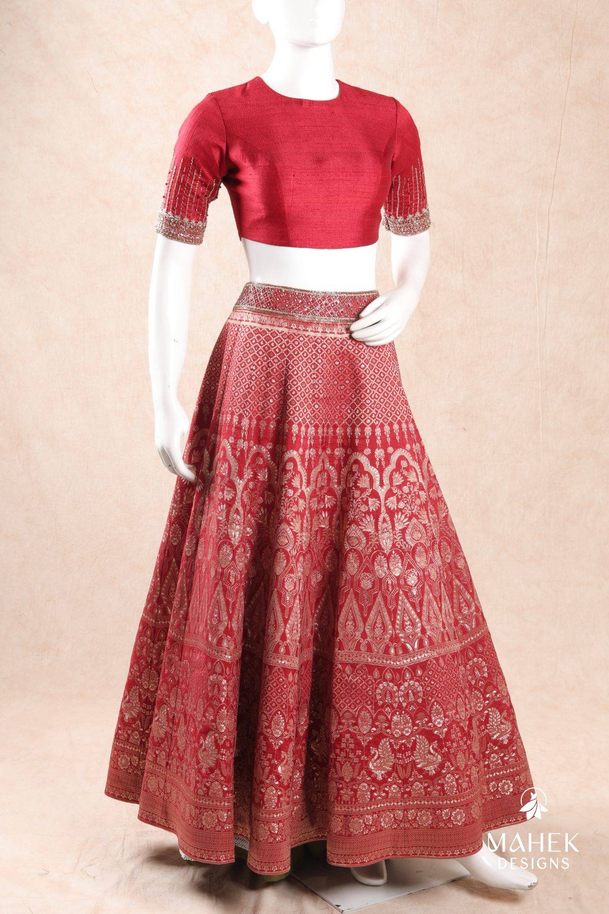 Red  Banarasi Lehenga