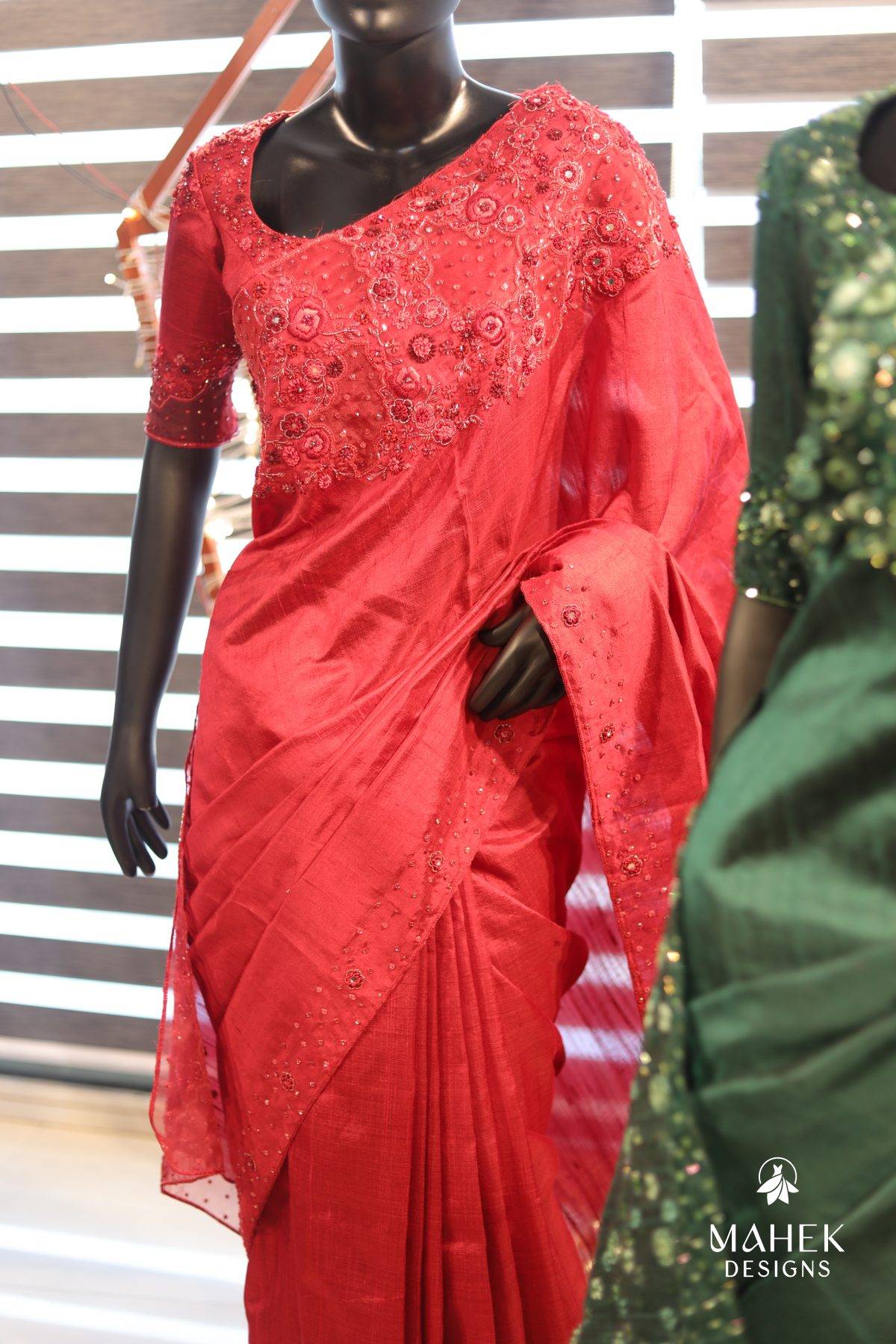 Red and green Saree
