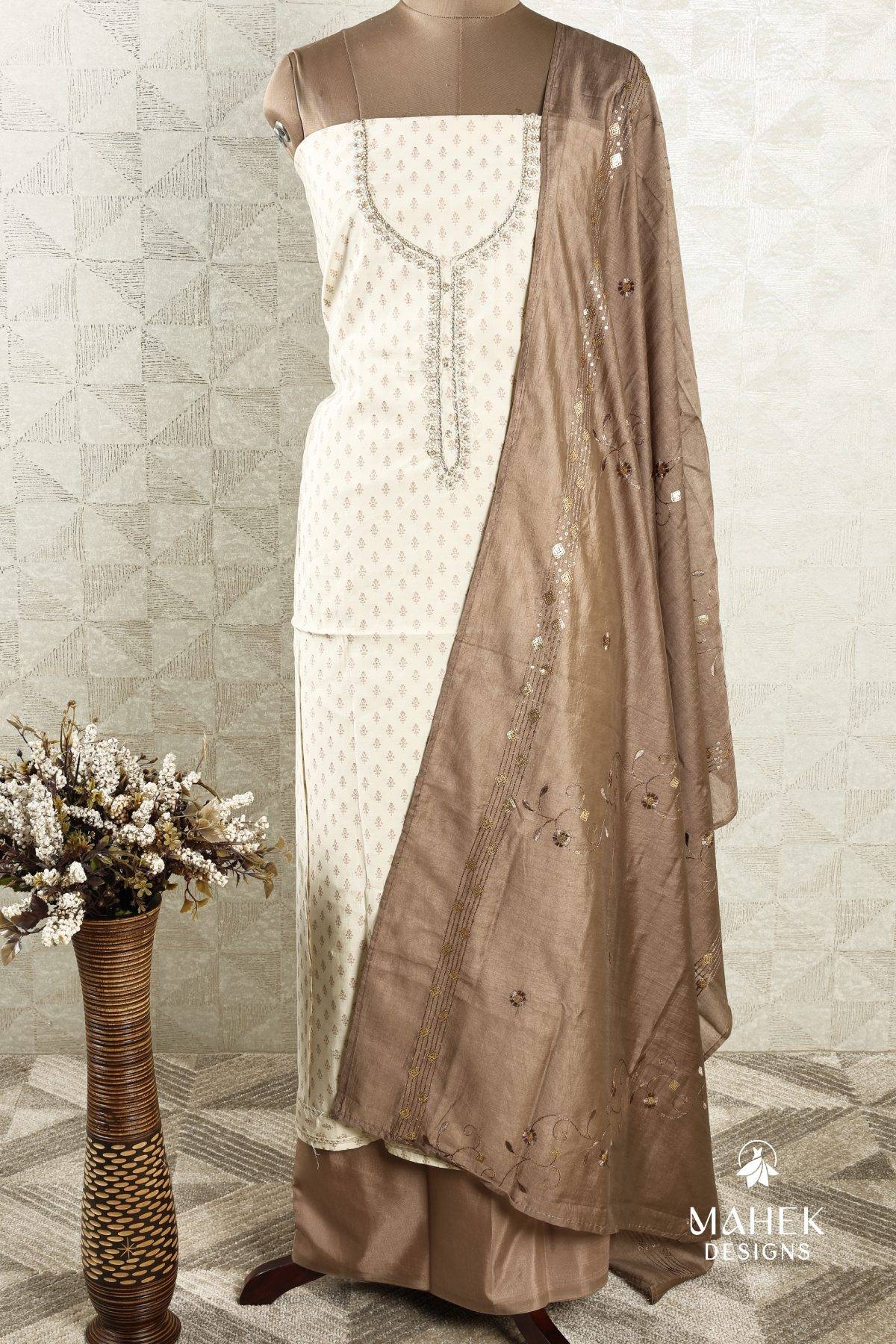 Cream and Brown Salwar Set