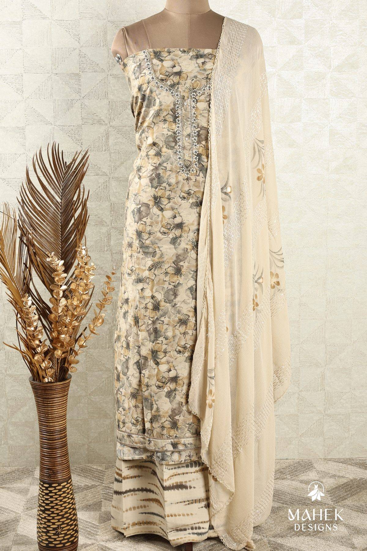 Cream Printed Salwar Set