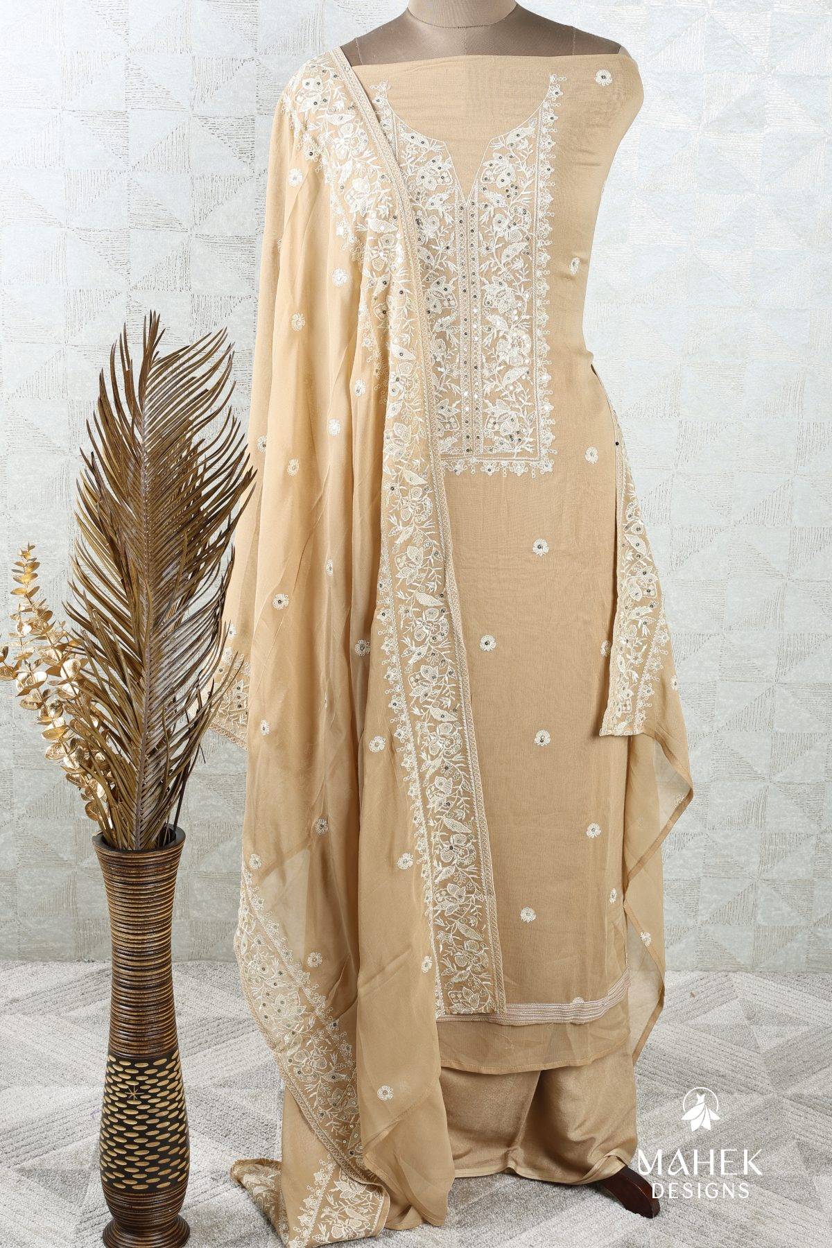 Cream UnStitched Salwar Set