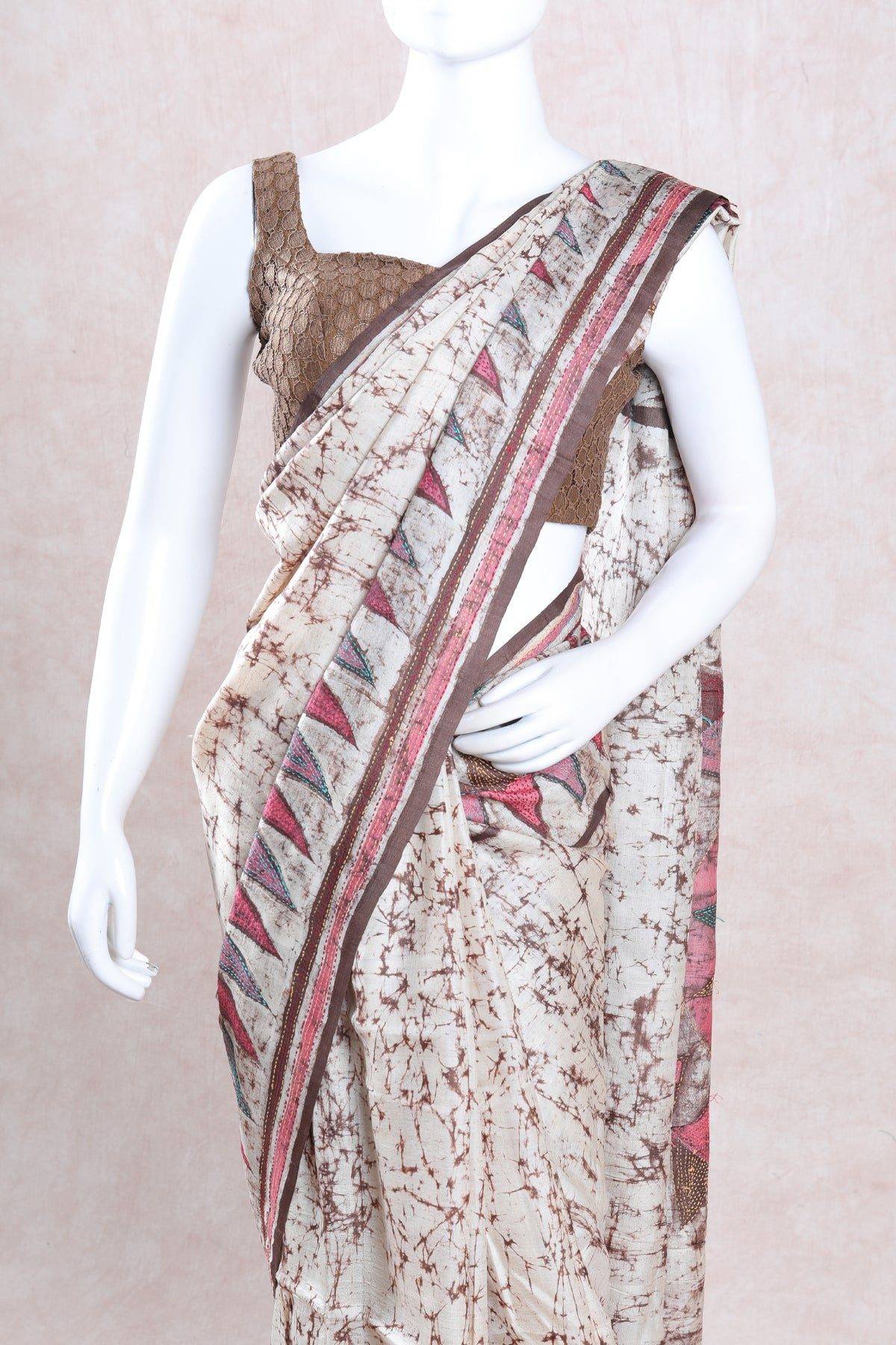 Cream with Brown Saree