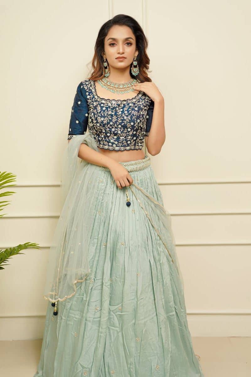 Dark and turquoise blue Lehenga