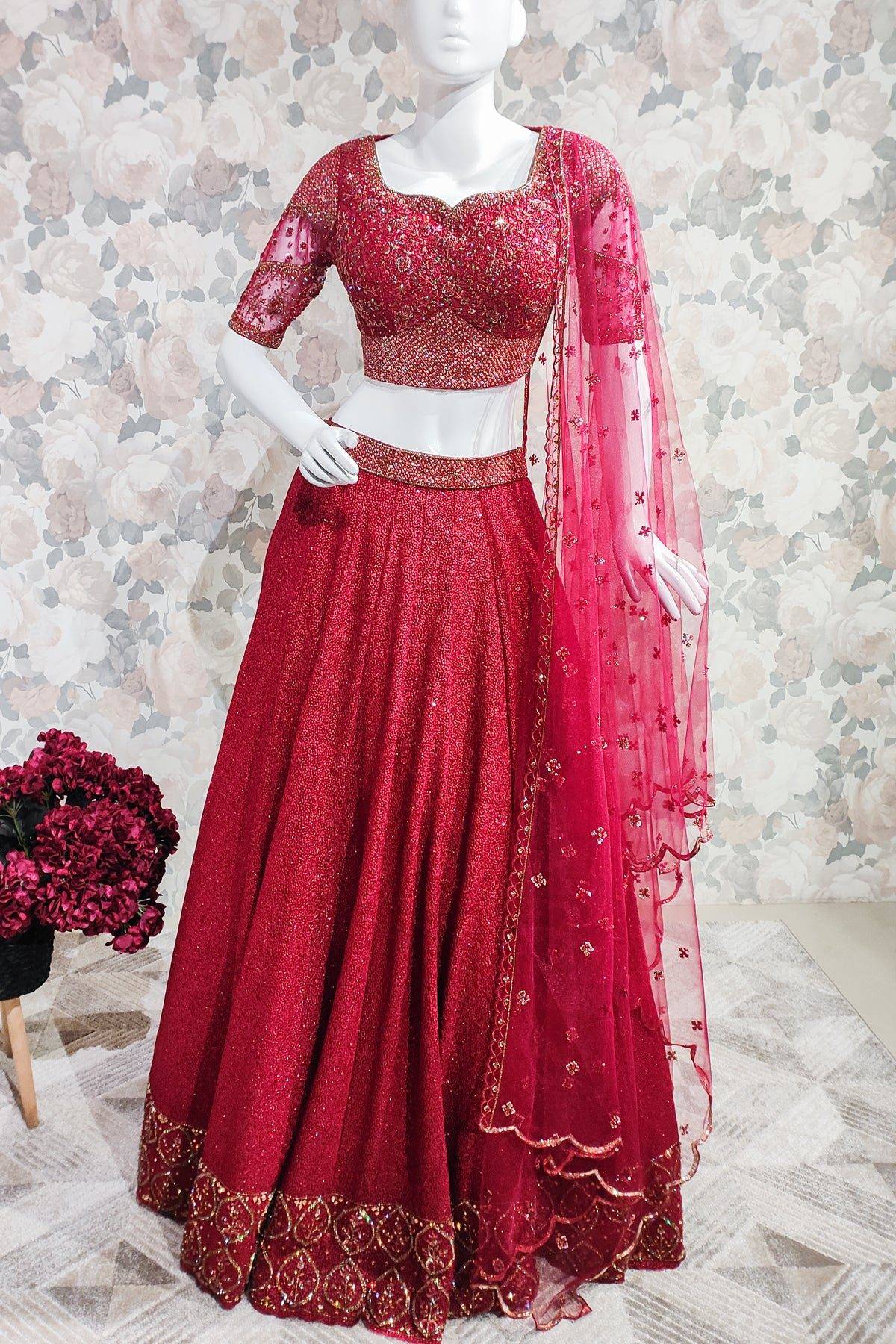 Deep Red Color Lehenga