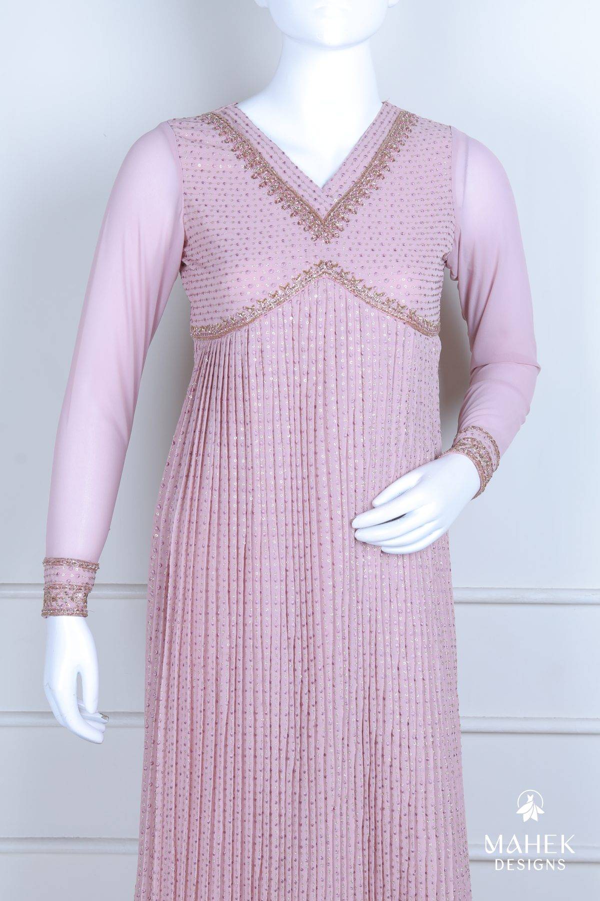Dusty Pink Pleated Anarkali