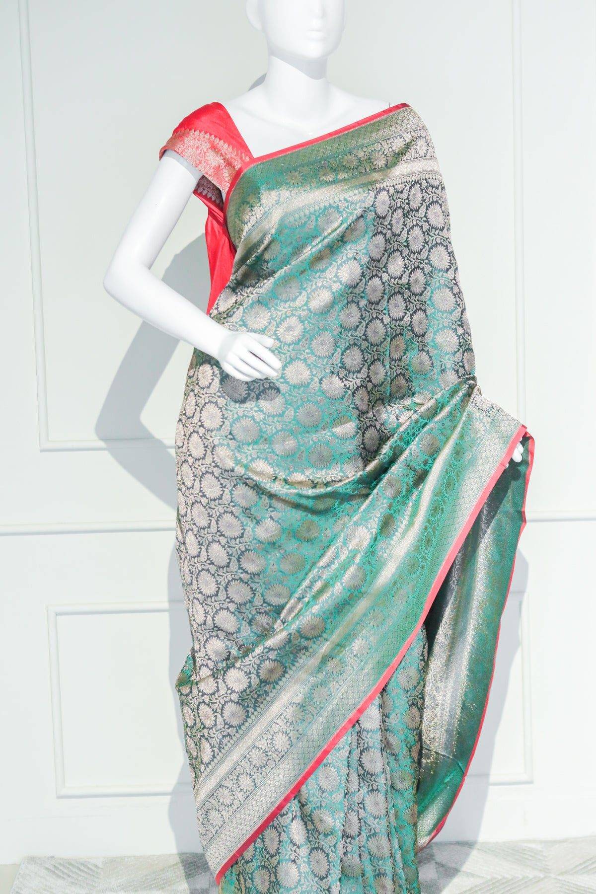 Emerald green Brocade saree