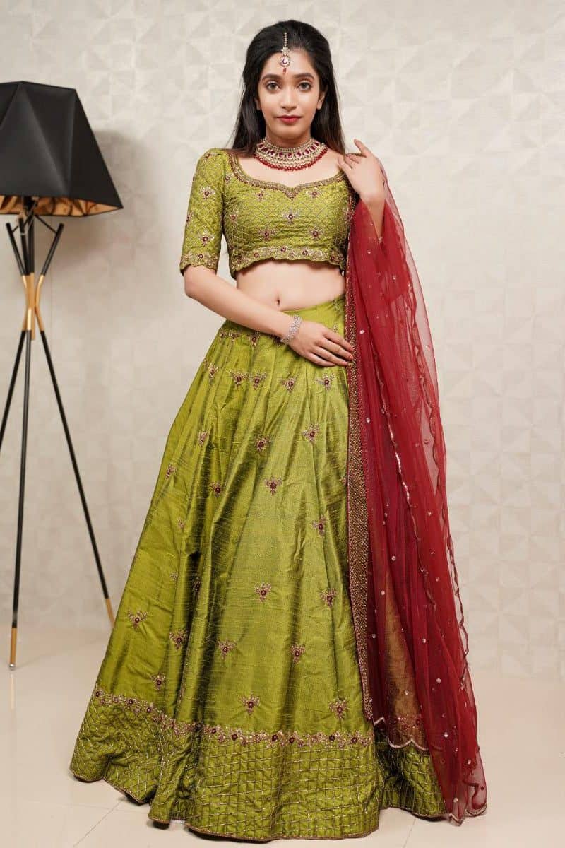Green & Maroon Lehenga