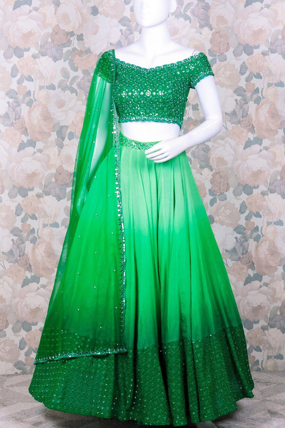 Green Ombre Off Shoulder Lehenga