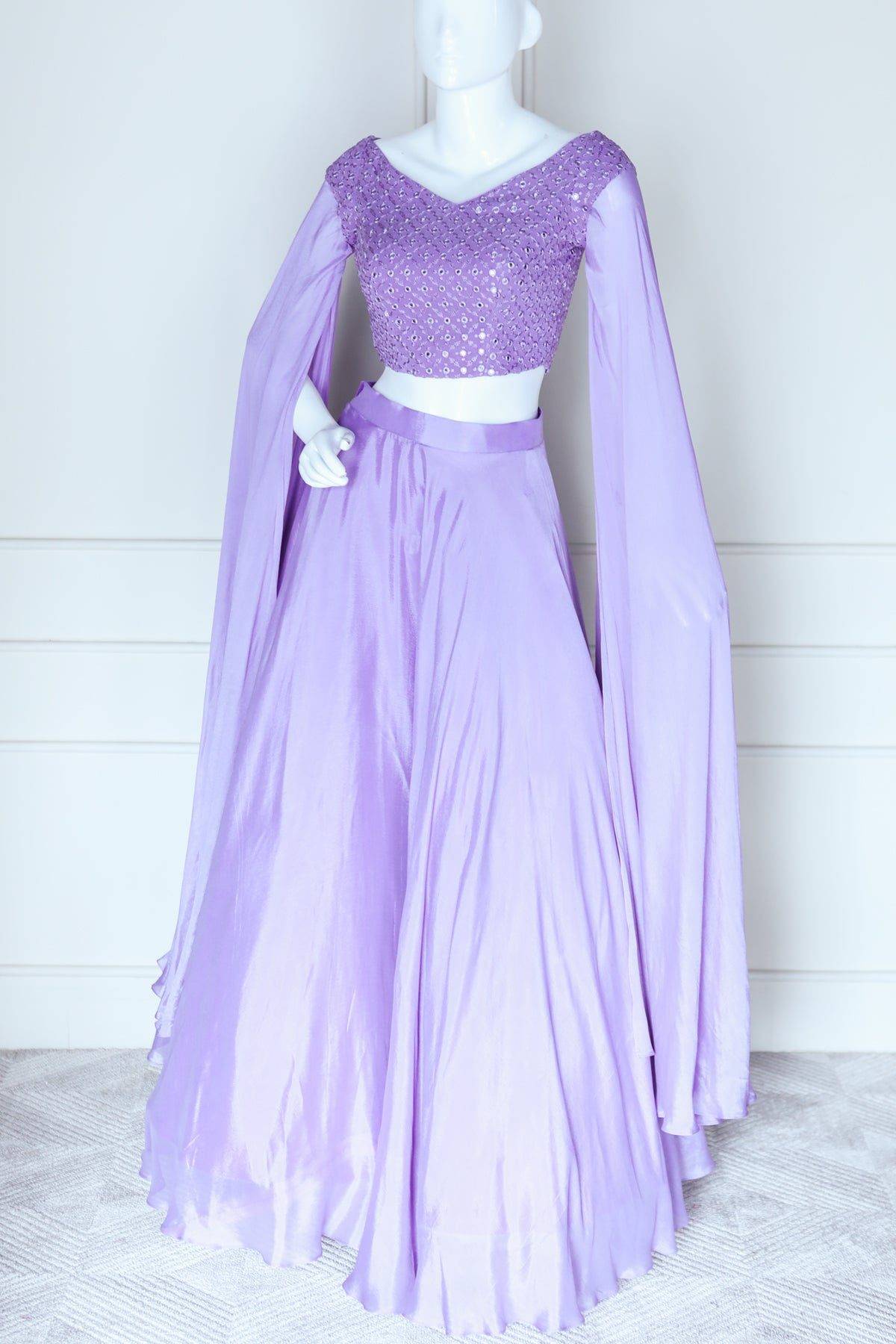 Lavender Long Flared Sleeves Lehenga