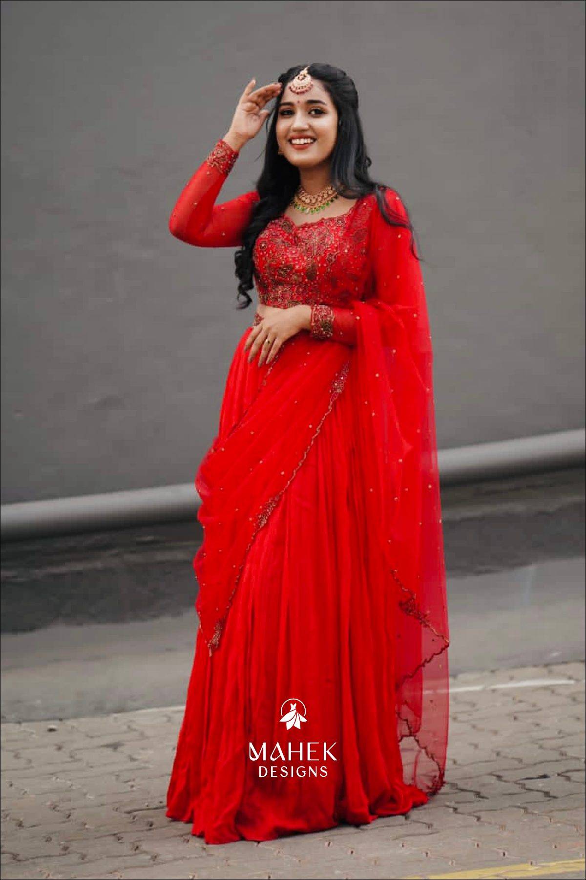 Mandarin Red Embroidered Lehenga
