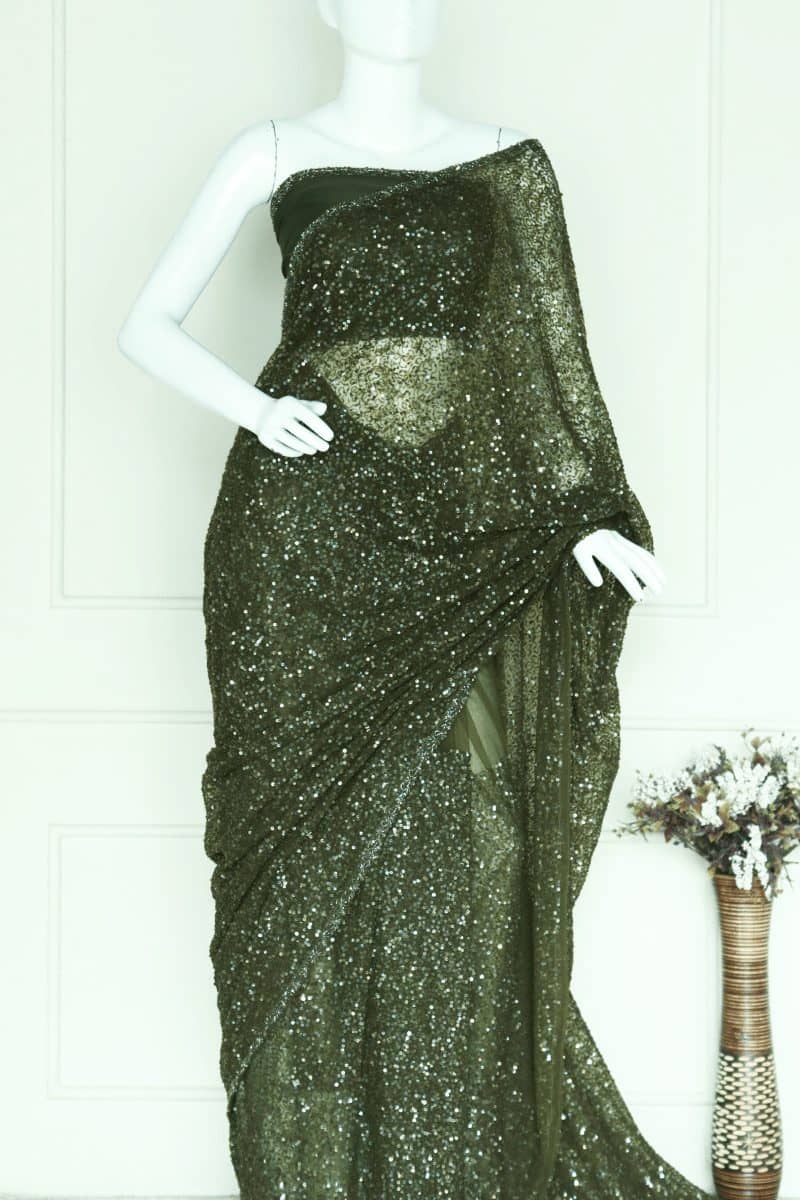 Military green Saree