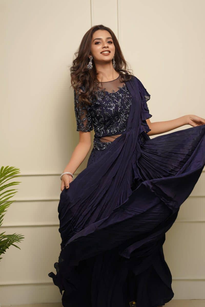 Navy Blue Draping Gown