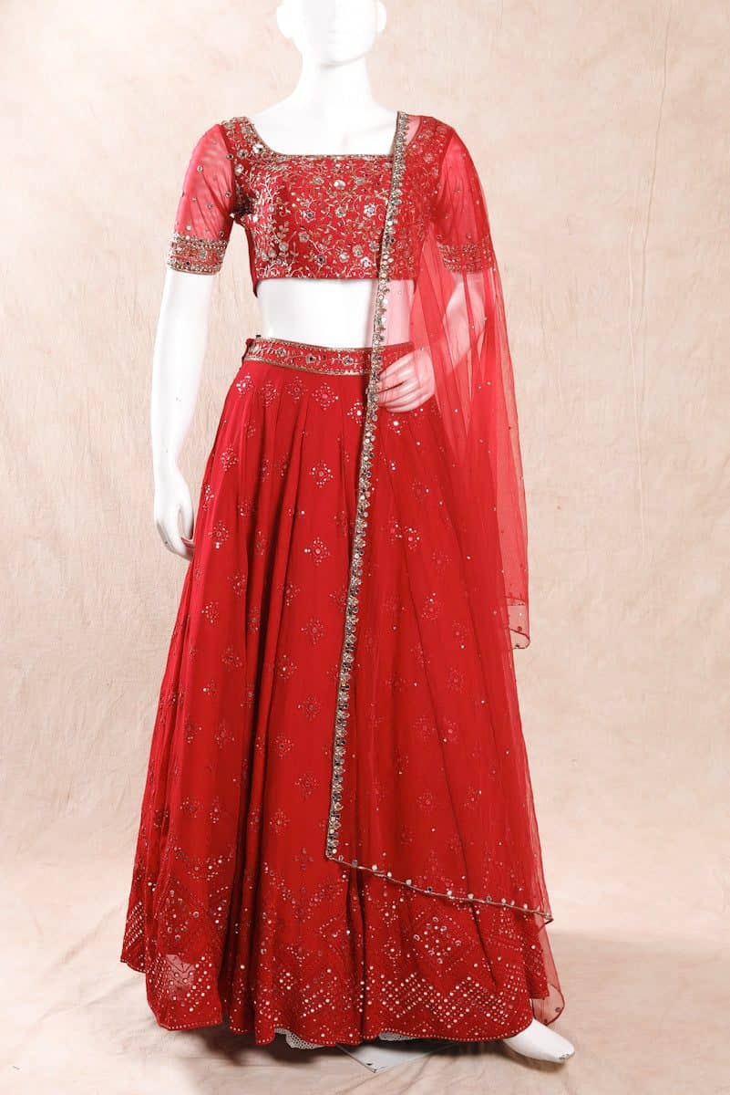 Red Mirror Work Lehenga