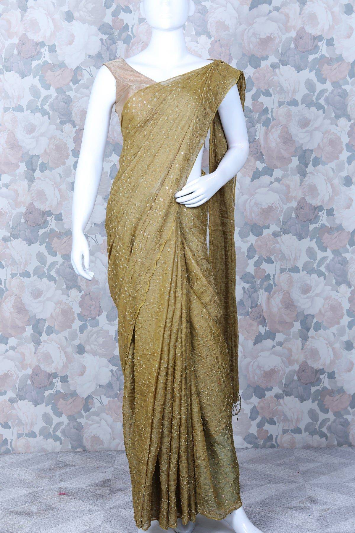 Olive Green Color Combination Tussar Silk Saree