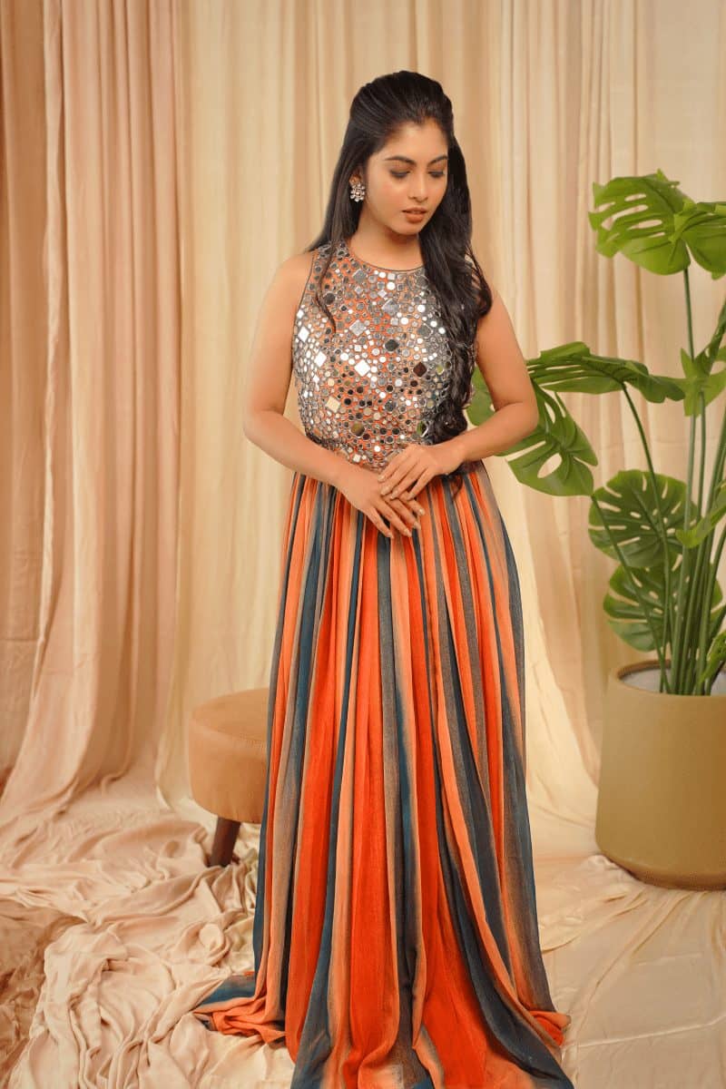 Orange and blue Gown
