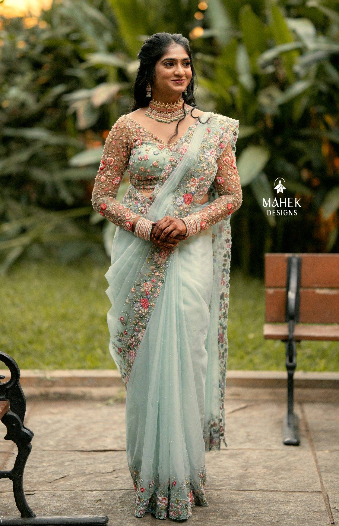Pastel Green blouse and saree