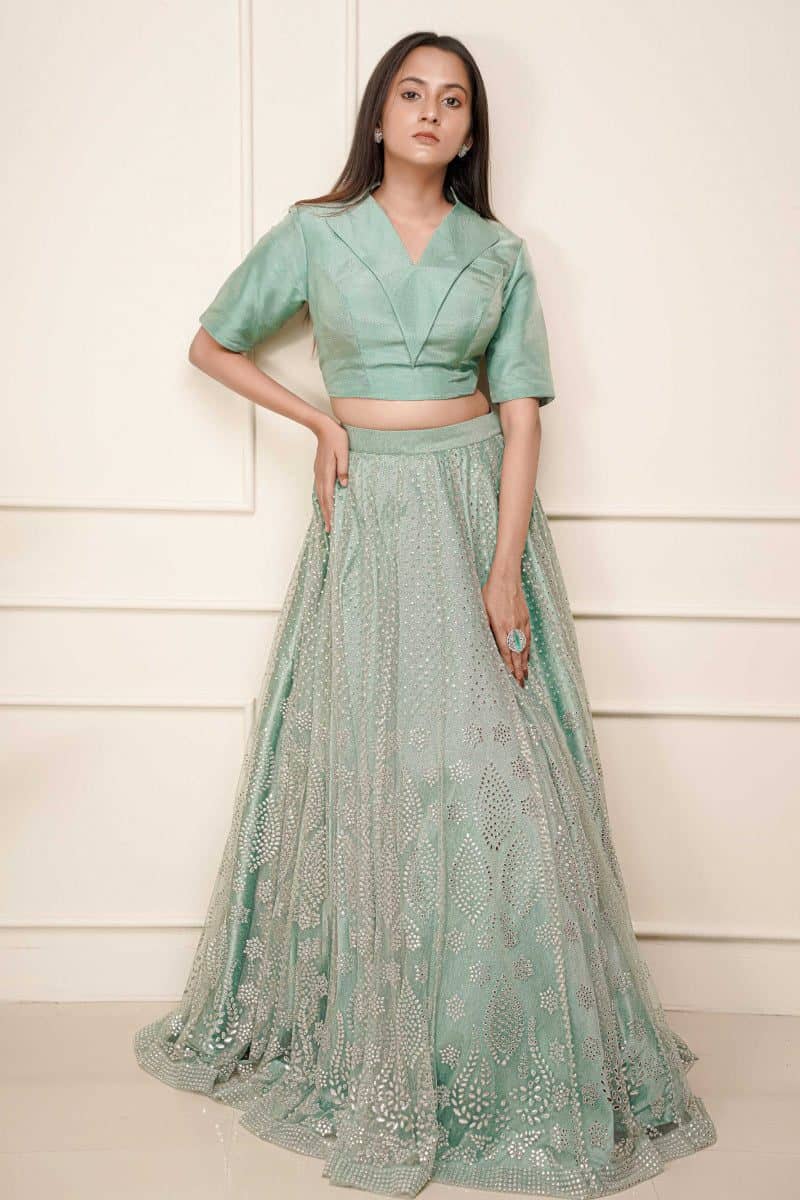 Pastel turquoise Crop Top & Skirt