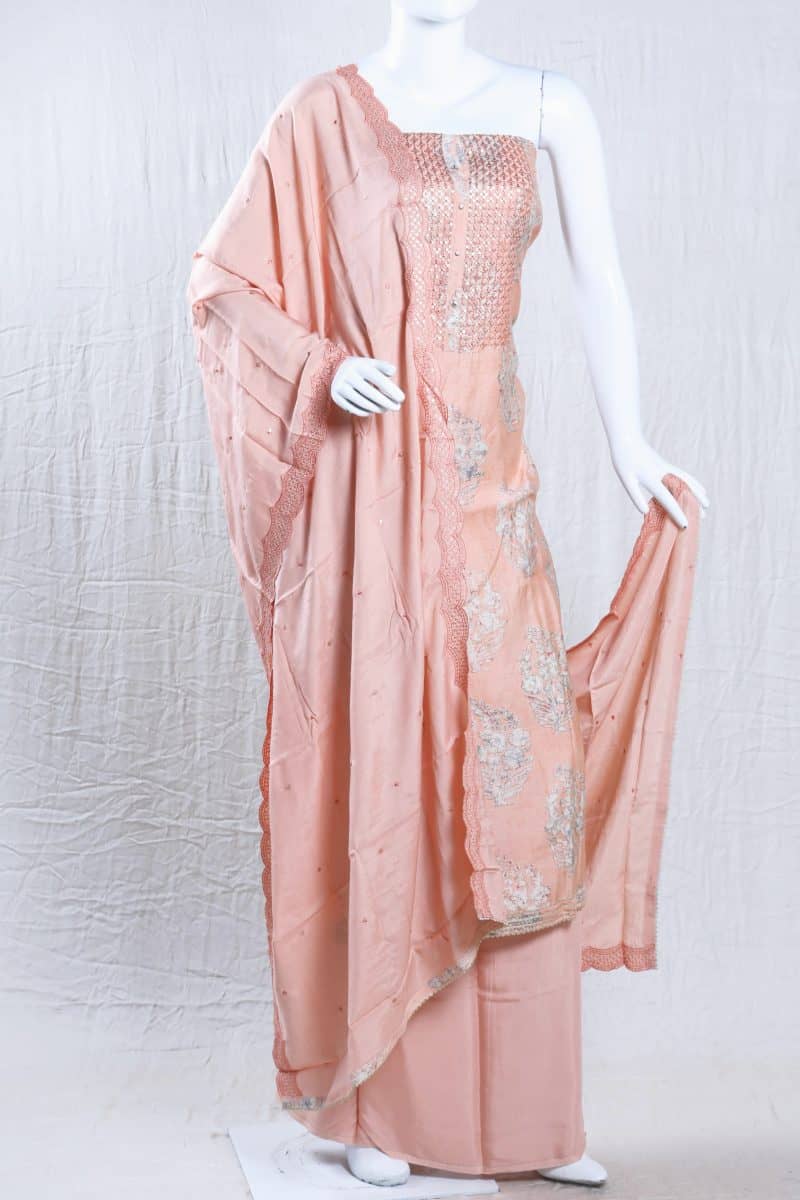 Peach Chikankari Unstitched Salwar Set