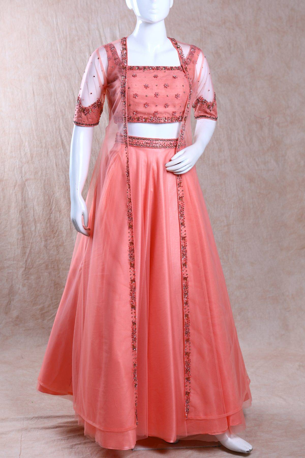 Peach Jacket Lehenga
