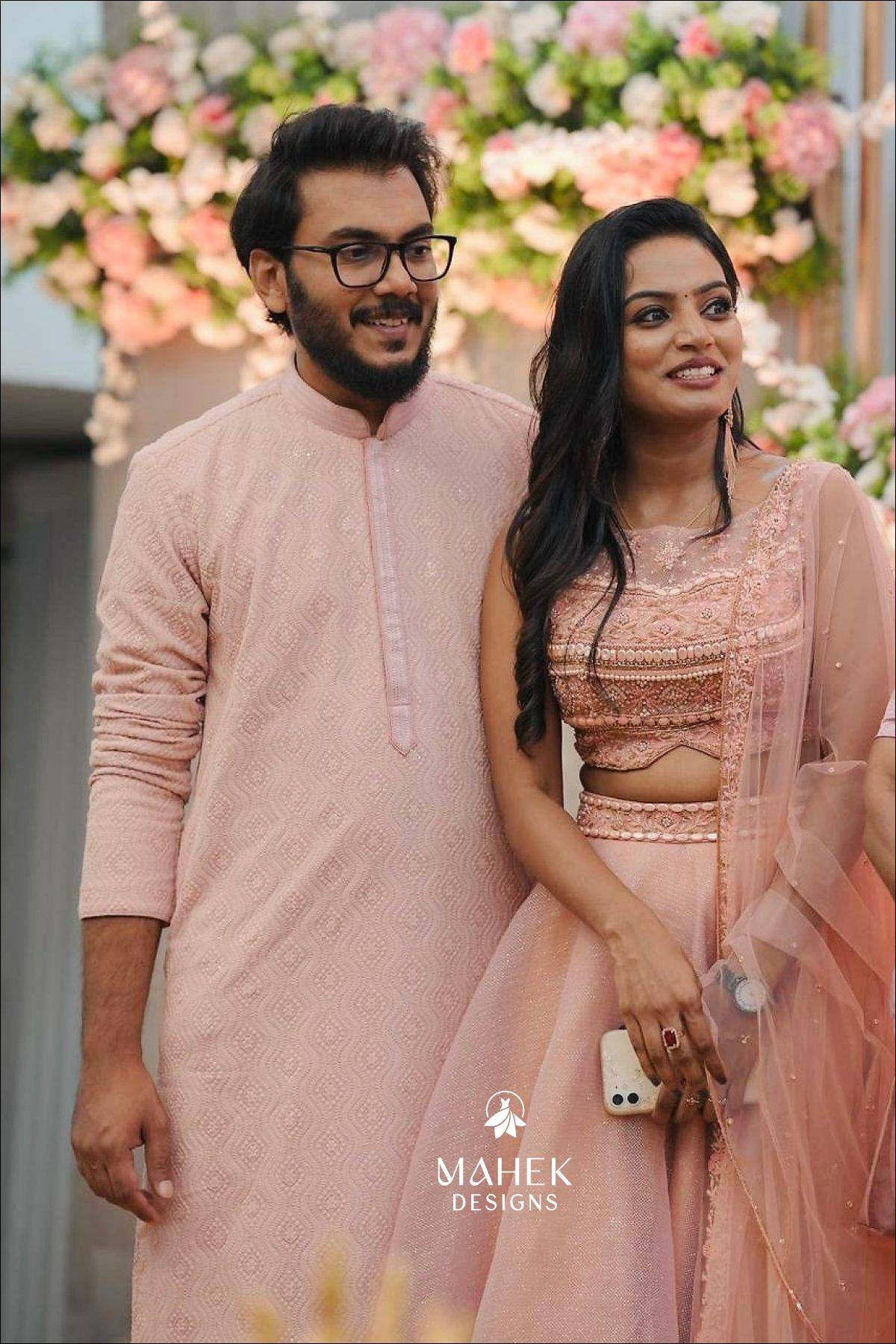 Peach Net Lehenga