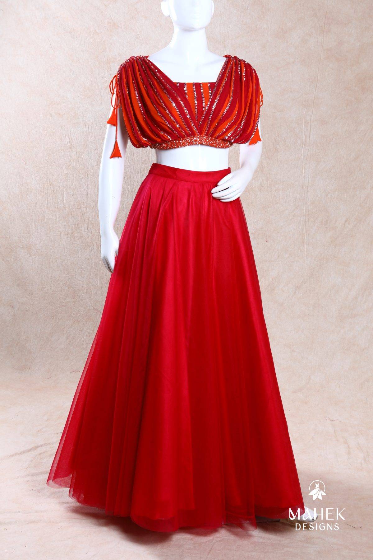 Red Crop Top and Skirt