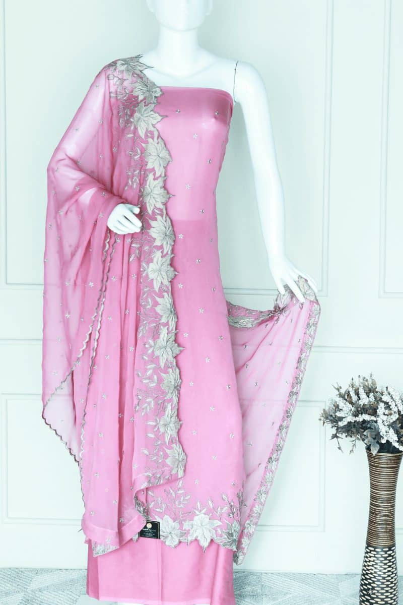 Pink Georgette Unstitched Salwar Set