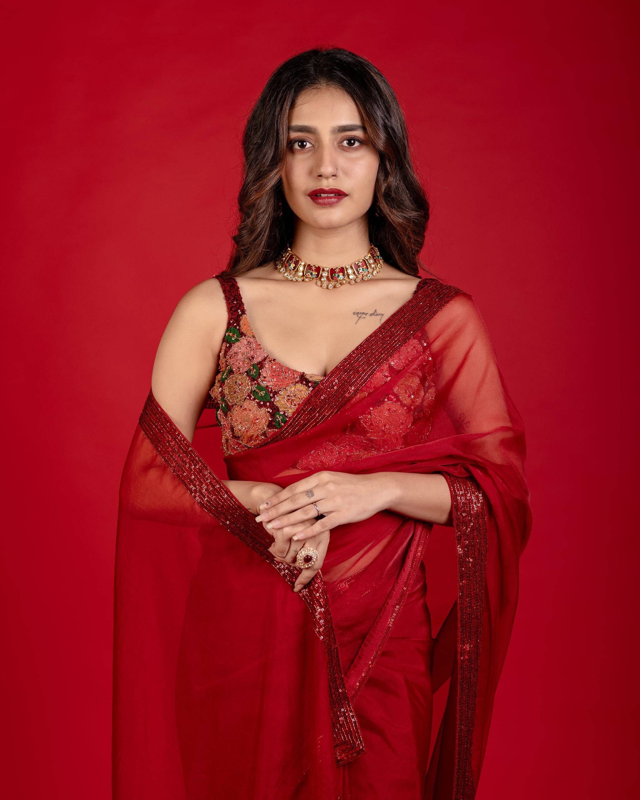 The Crimson Organza Saree — The Muse Series · Vol. II, Mahek Designs