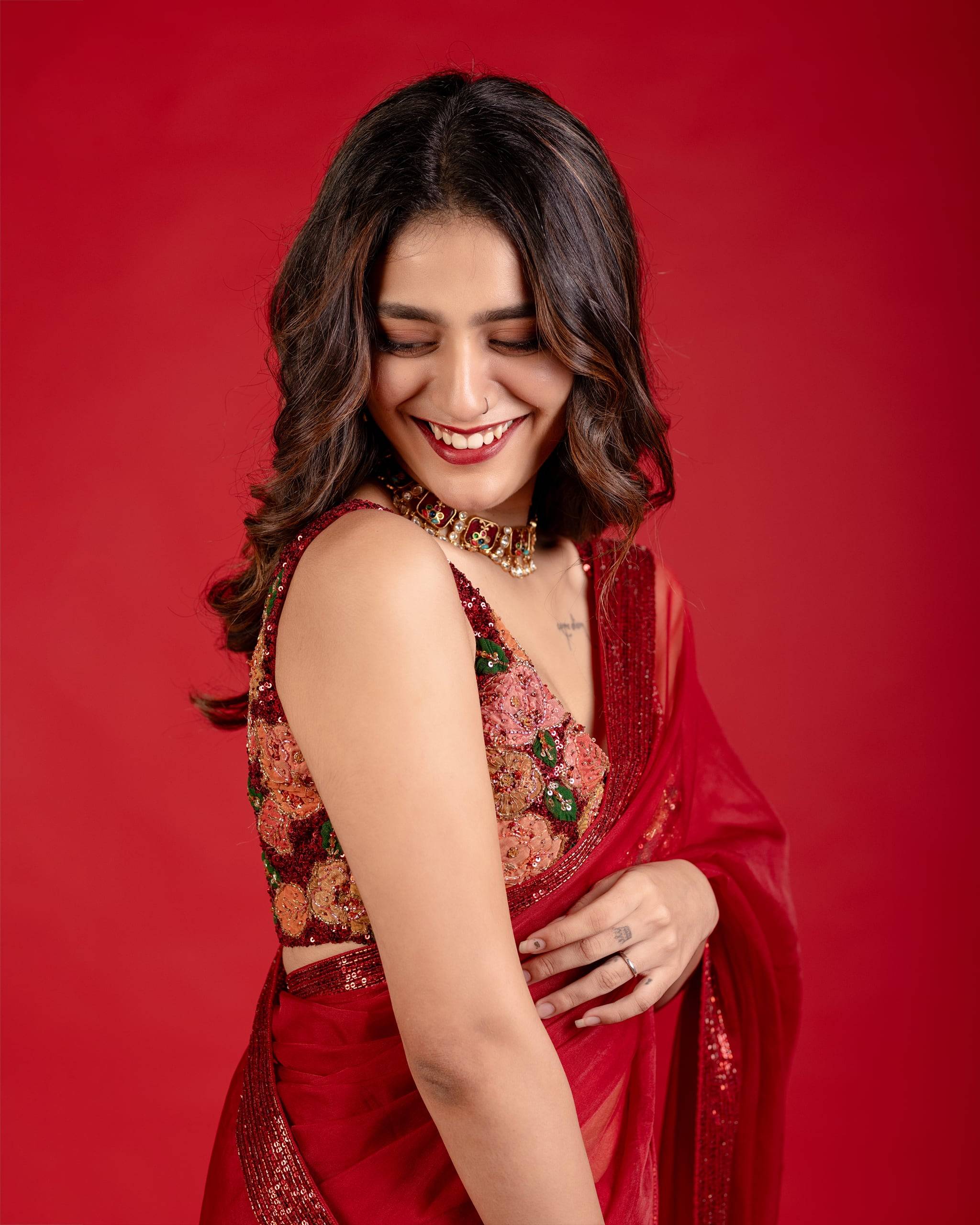 The Crimson Organza Saree — The Muse Series · Vol. II, Mahek Designs