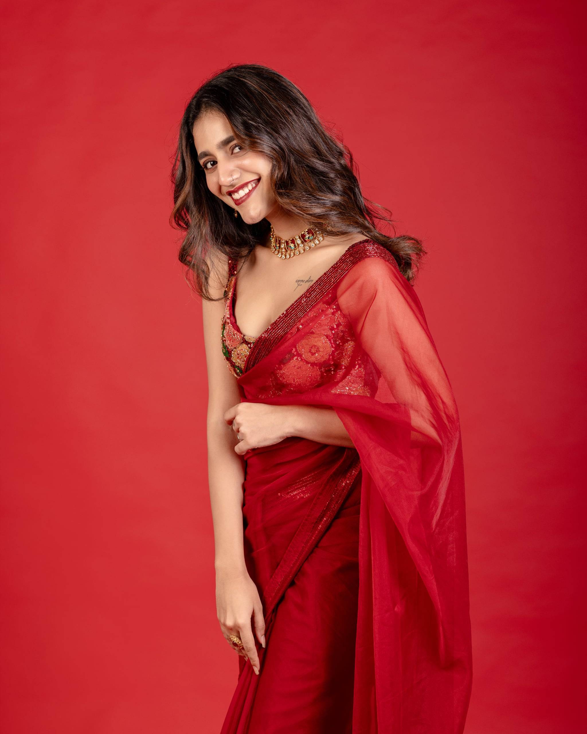 The Crimson Organza Saree — The Muse Series · Vol. II, Mahek Designs