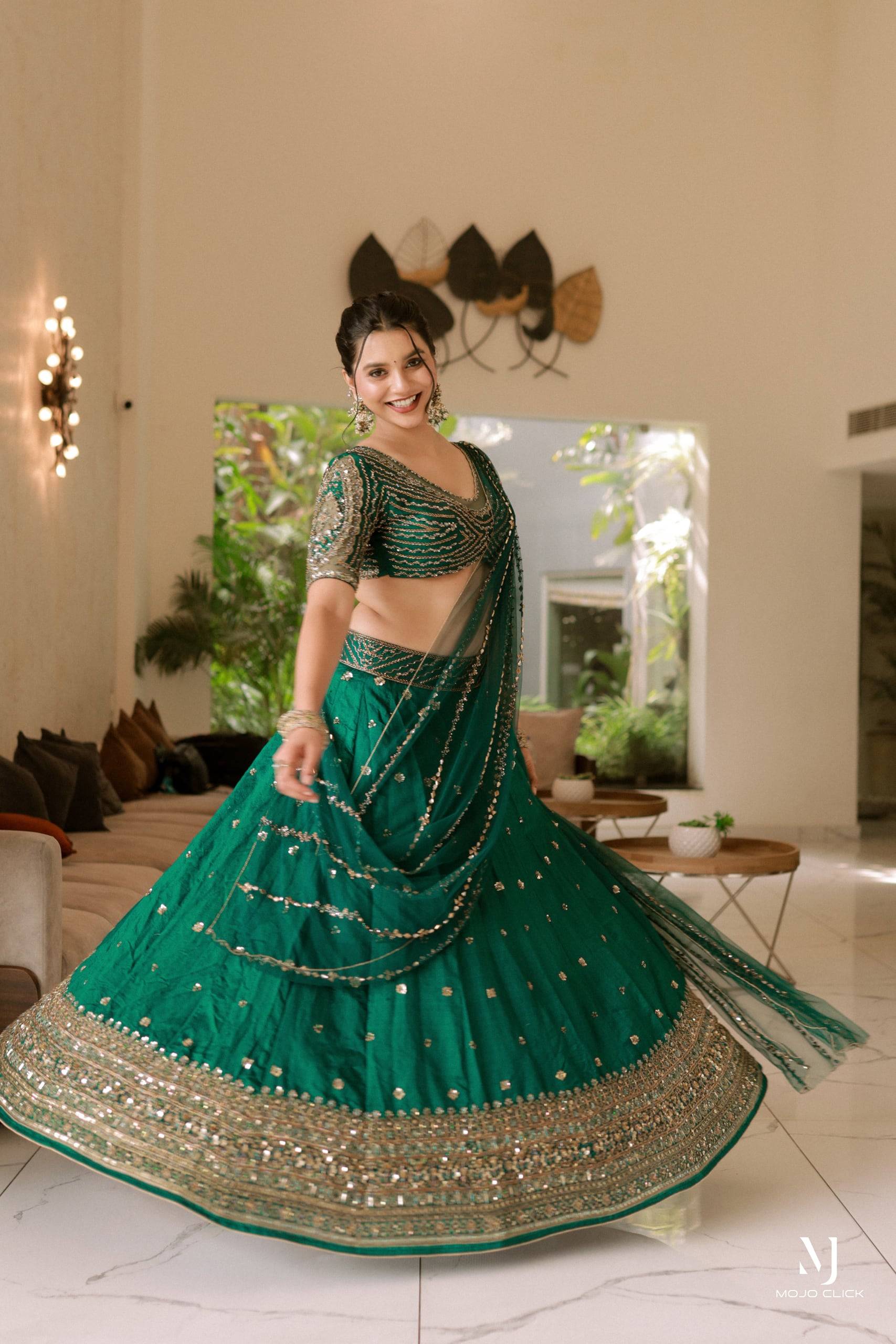 The Emerald Mirror-Work Lehenga — The Muse Series · Vol. XV, Mahek Designs