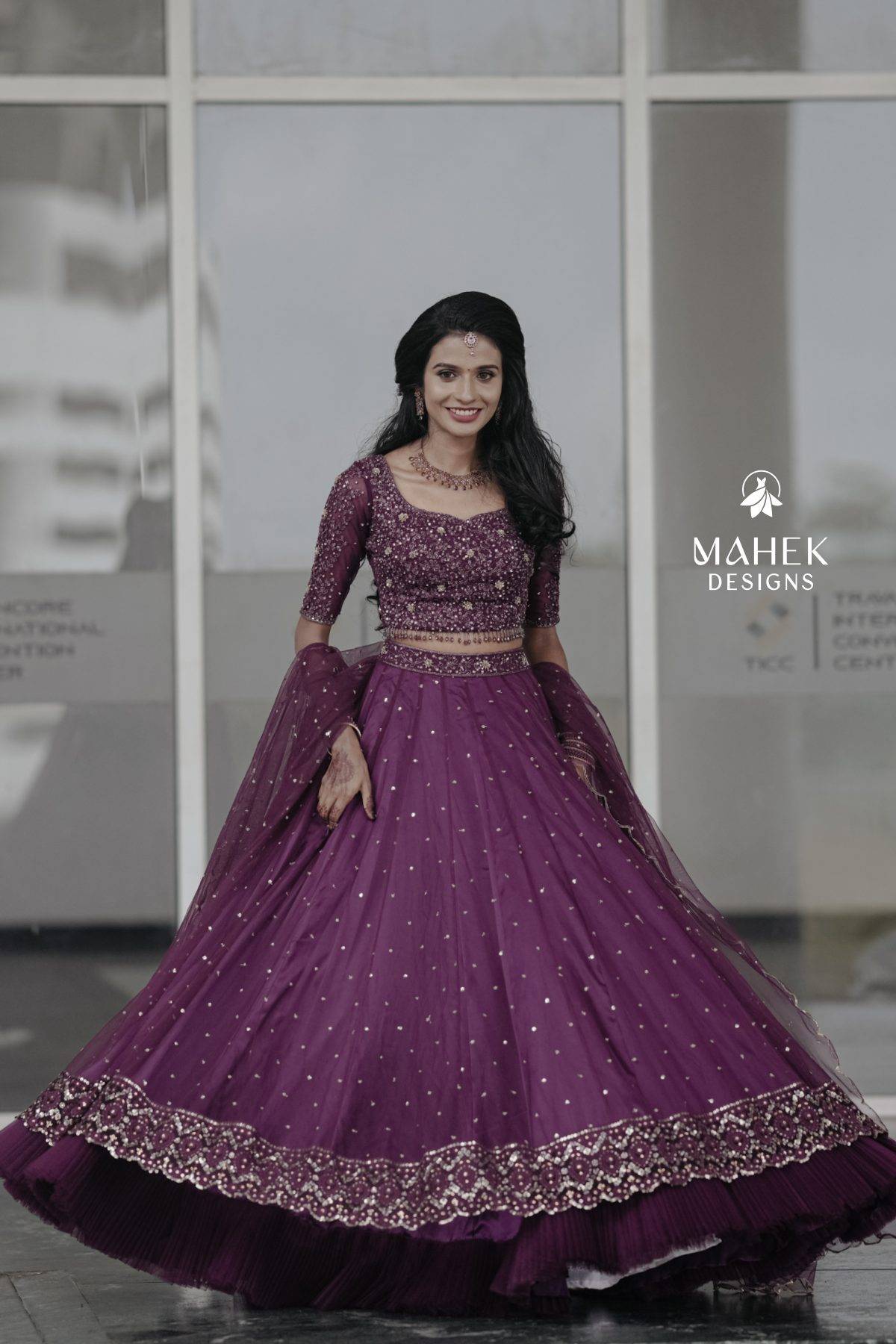 Purple Wine Net Lehenga