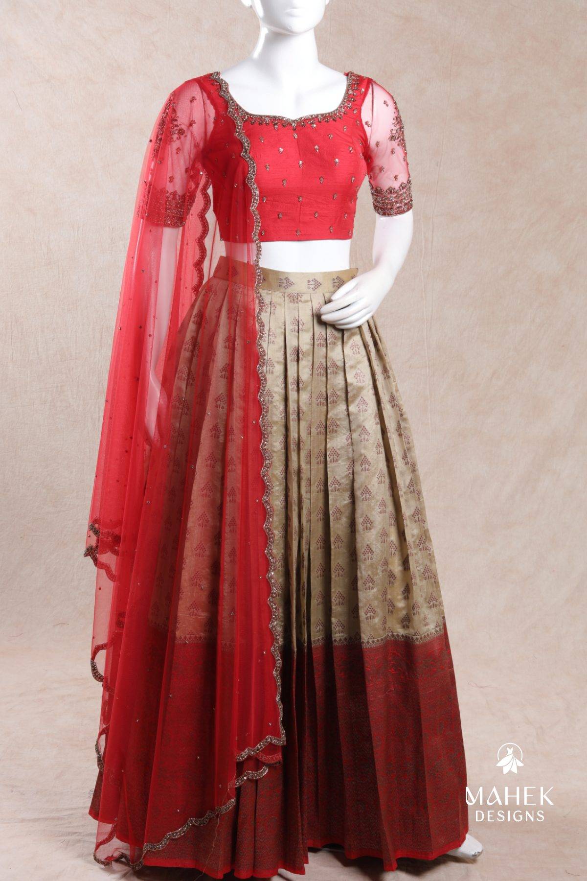Red and Cream traditional lehenga