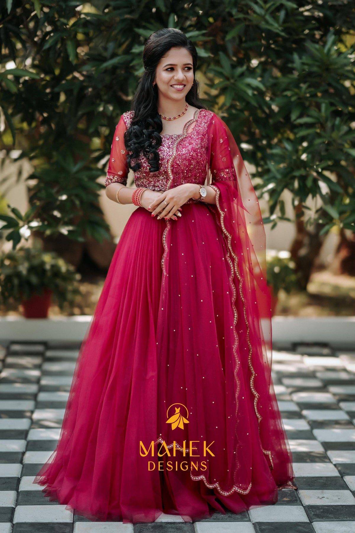Red Net Lehenga