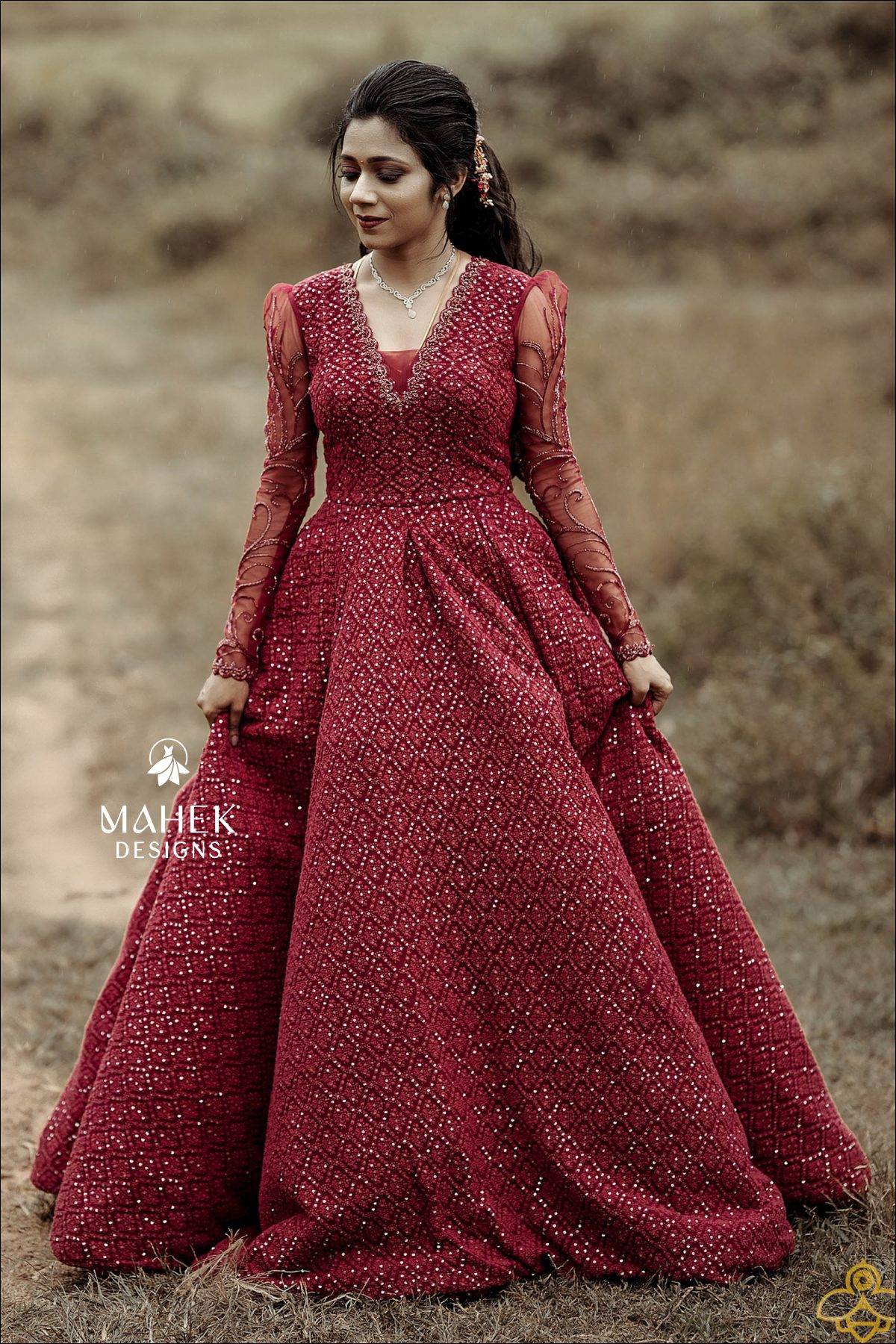 Red Panel Ball Gown