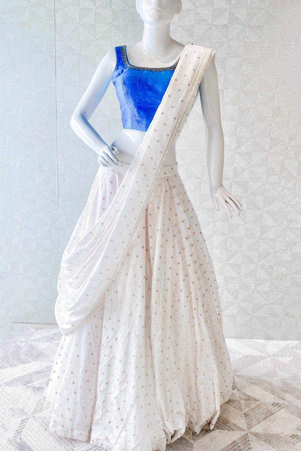 Sapphire Blue and Off white Lehenga
