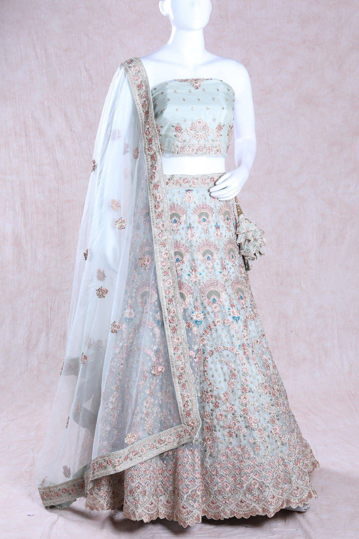 Semi-stitched Aqua Green Lehenga