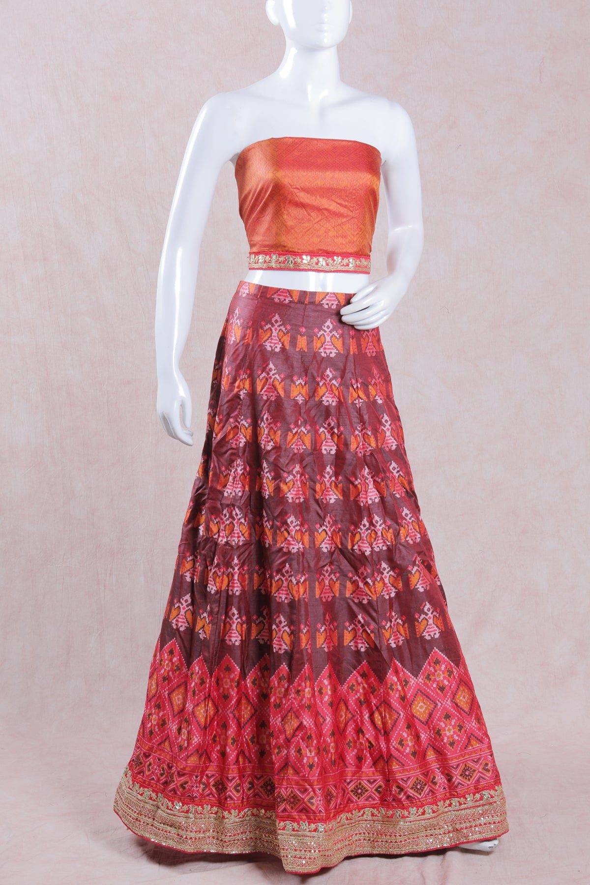 Semi-stitched Ikat Weave Lehenga