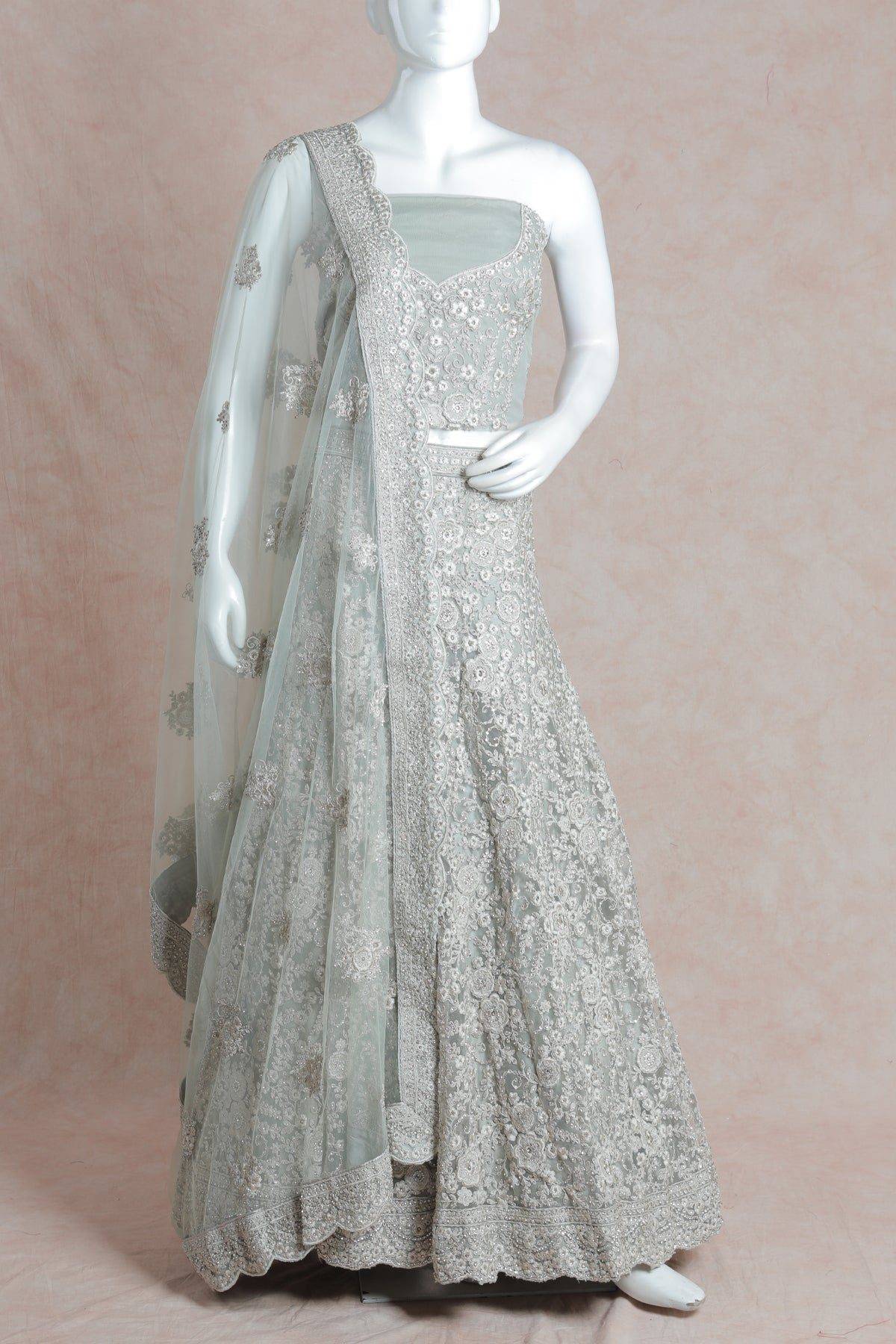 Semi-stitched Pastel Green Lehenga