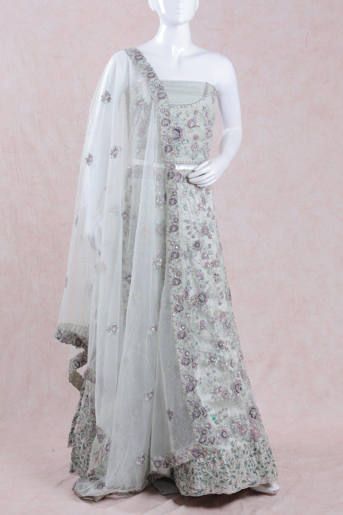 Semi-stitched Pastel Green Lehenga