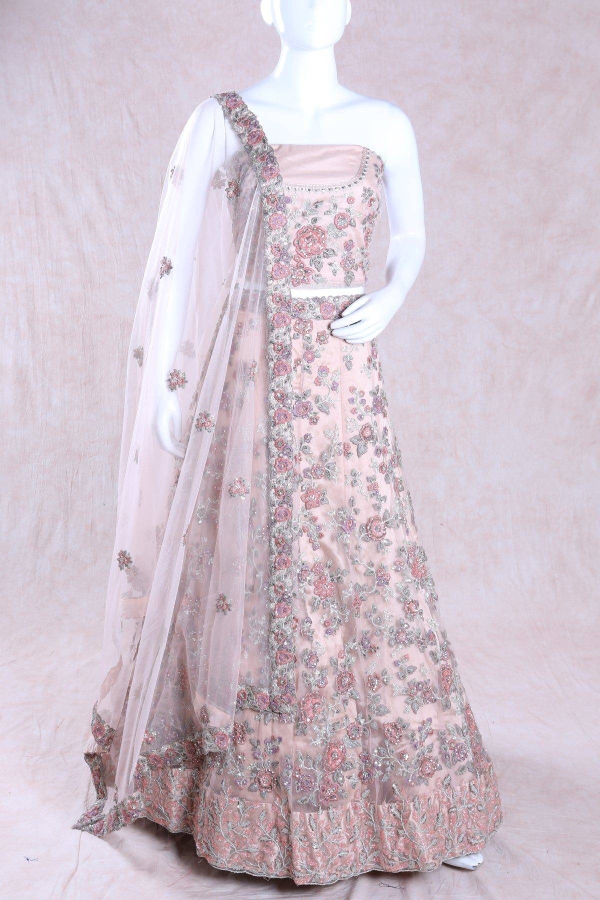 Semi-stitched Pastel Peach Lehenga